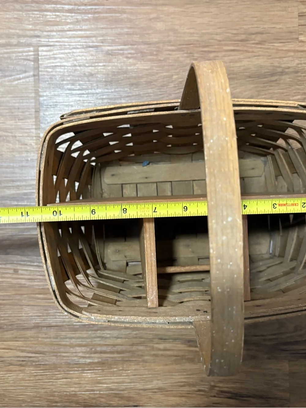 Longaberger Divided Basket Organizer Handwoven Wood Handle 3 Compartment Basket